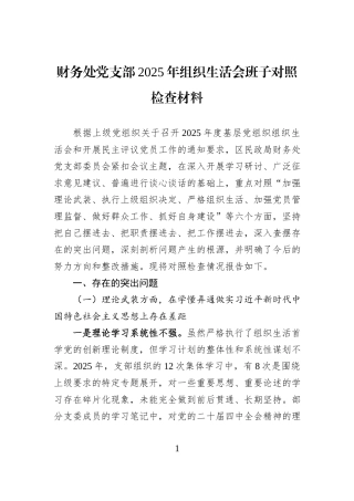 财务处党支部2025年组织生活会班子对照检查材料.docx