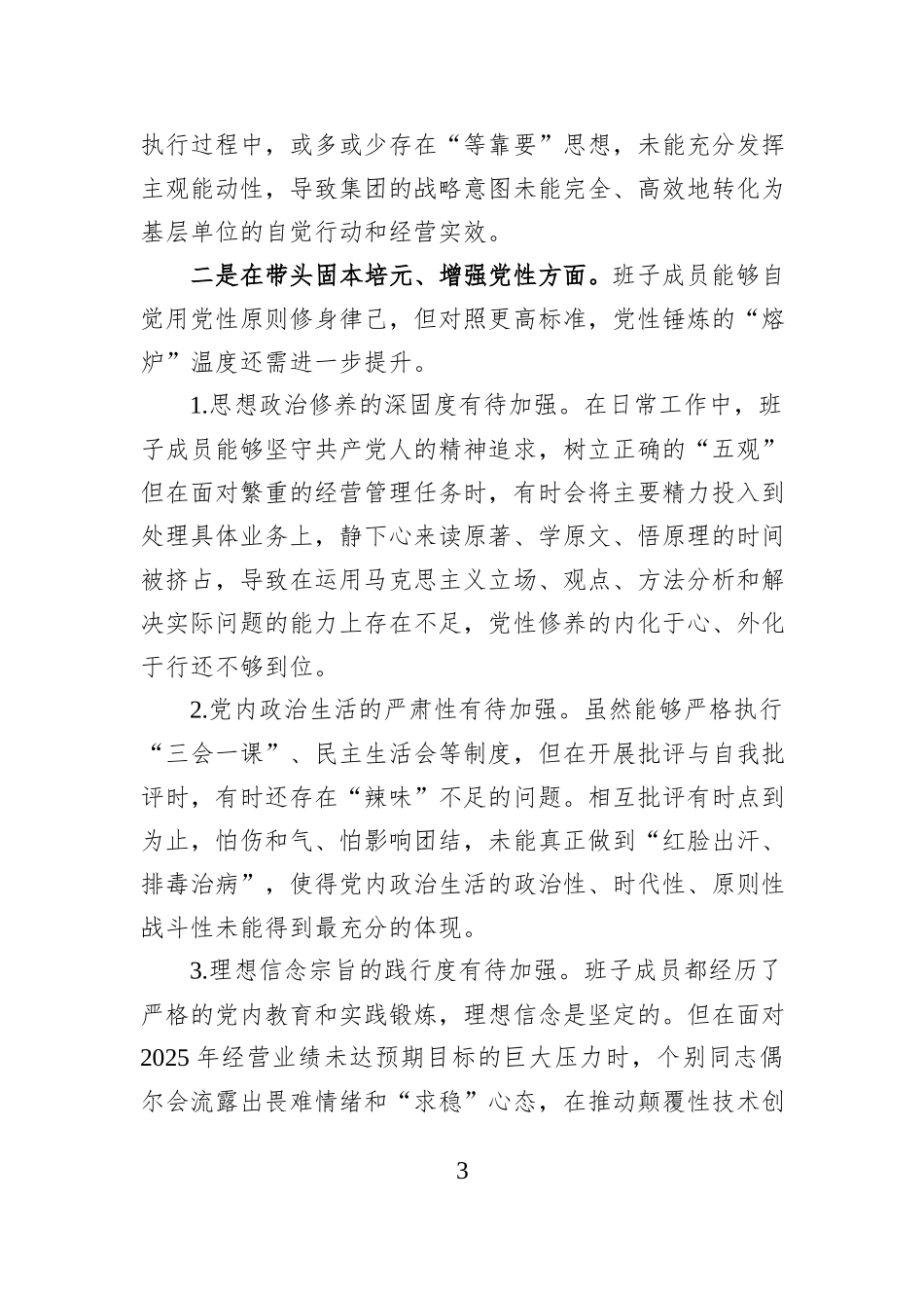 集团股份有限公司2025年度民主生活会领导班子对照检查材料.docx_第3页