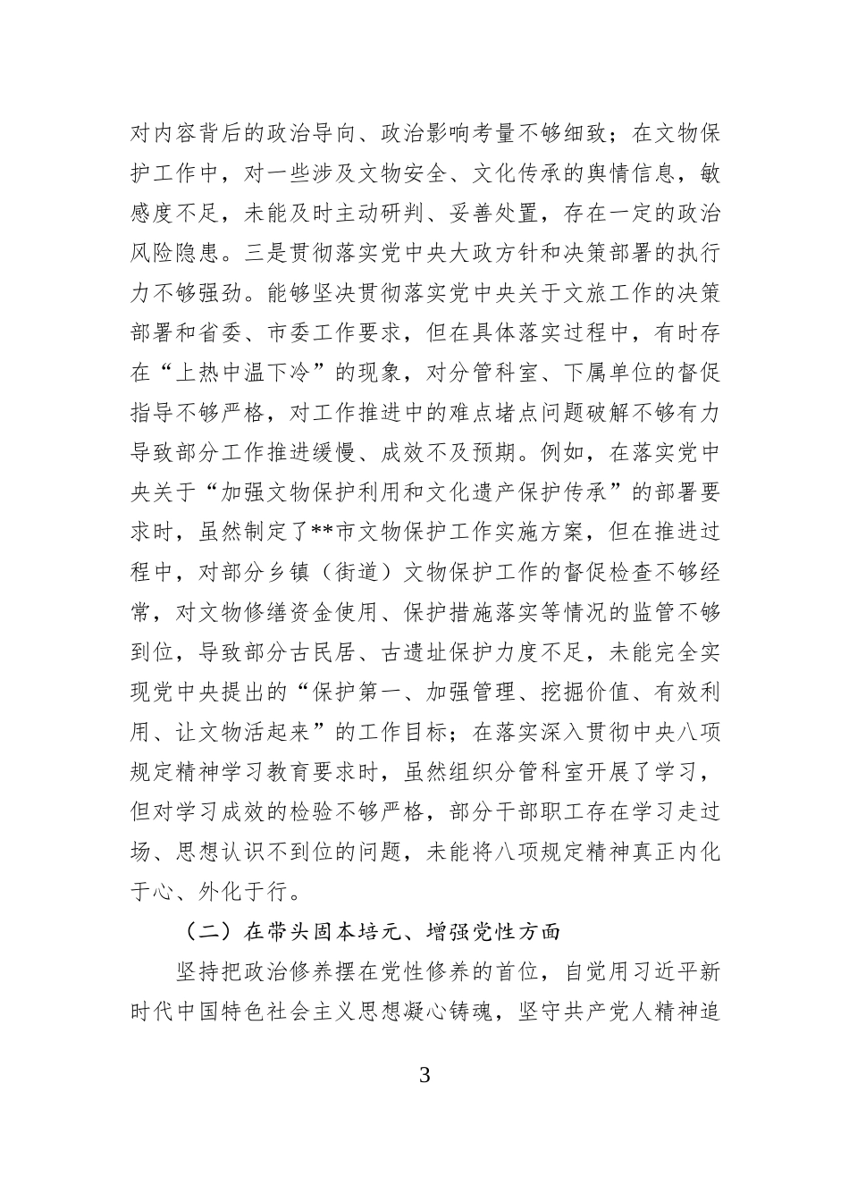 市文化和旅游局党组成员、副局长2025年度民主生活会对照检查材料.docx_第3页