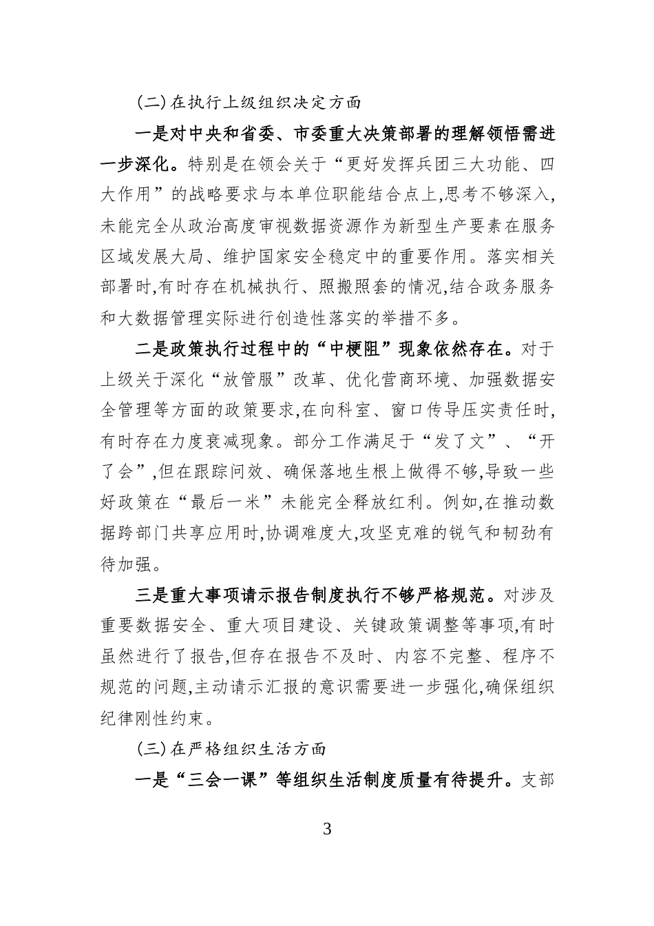 市政务服务和大数据局党支部班子2025年度组织生活会对照检查材料.docx_第3页