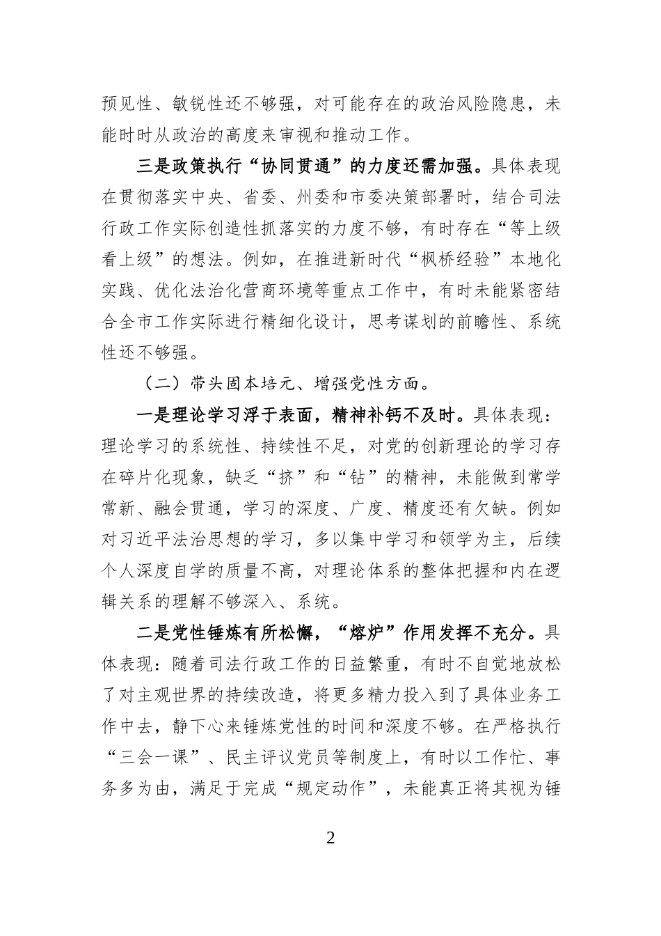 司法局长2025年度民主生活会发言提纲（带案例分析）.docx_第2页