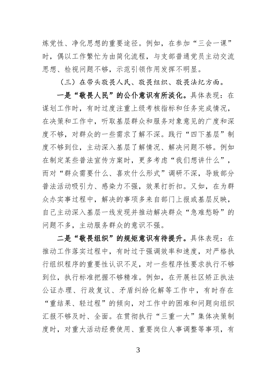 司法局长2025年度民主生活会发言提纲（带案例分析）.docx_第3页