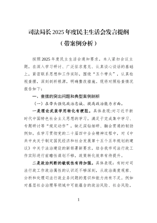 司法局长2025年度民主生活会发言提纲（带案例分析）.docx