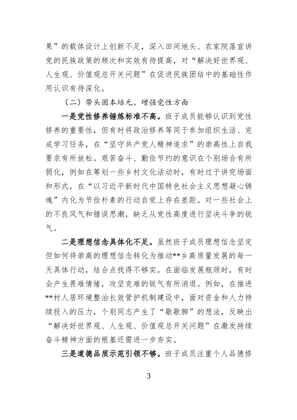 乡领导班子2025年度民主生活会对照检查材料（带案例剖析）.docx_第3页
