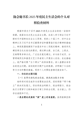 协会秘书长2025年度民主生活会的个人对照检查材料.docx