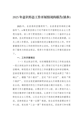 2025年意识形态工作开展情况的报告(镇乡).docx
