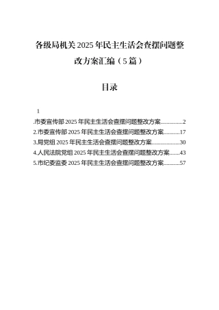 各级局机关2025年民主生活会查摆问题整改方案汇编（5篇）.docx