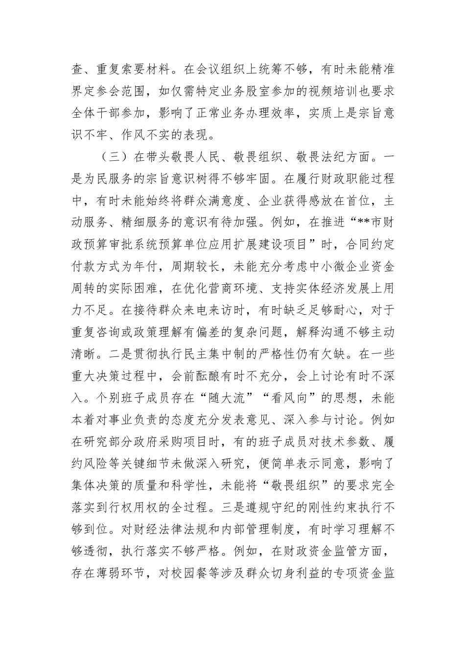 市财政局党组班子2025年度民主生活会对照检查材料.docx_第3页