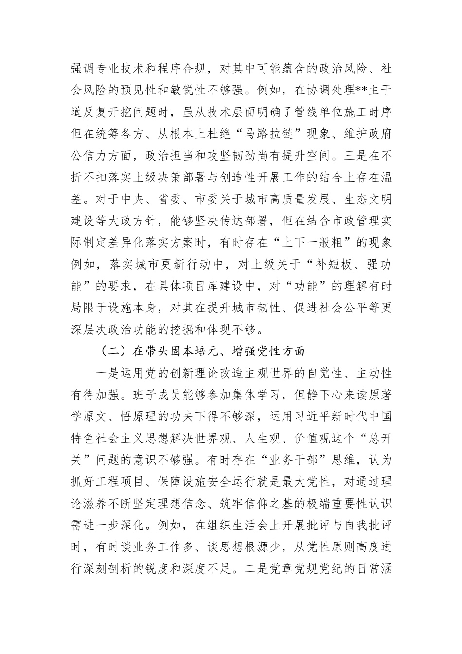 市市政工程管理处2025年度民主生活会班子对照检查材料（五个带头）.docx_第2页