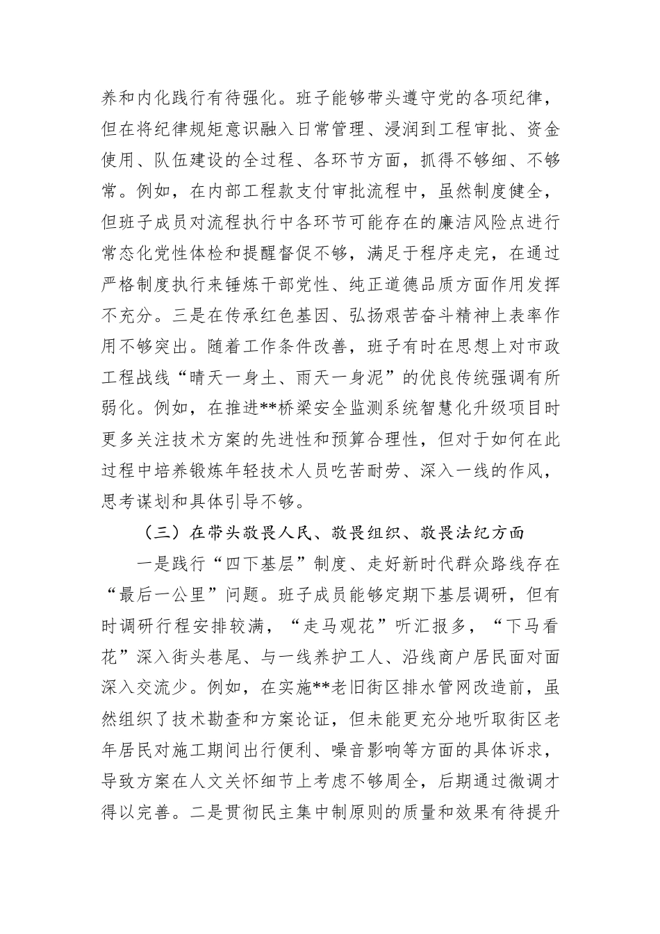 市市政工程管理处2025年度民主生活会班子对照检查材料（五个带头）.docx_第3页