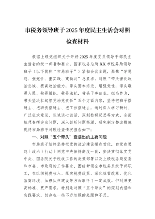 市税务领导班子2025年度民主生活会对照检查材料.docx