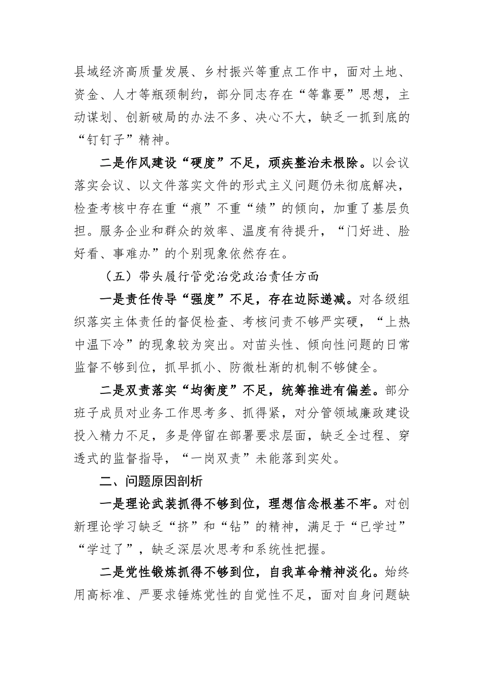 市县级领导班子2025年度民主生活会对照检查材料（五个带头）.docx_第3页