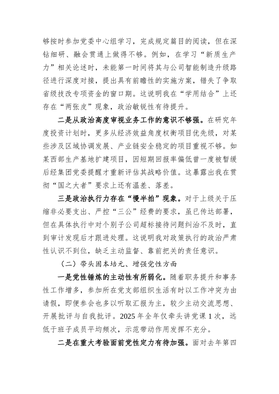 公司副总经理2025年民主生活会“五个带头”对照检查发言材料（带案例、相互批评意见）.docx_第3页