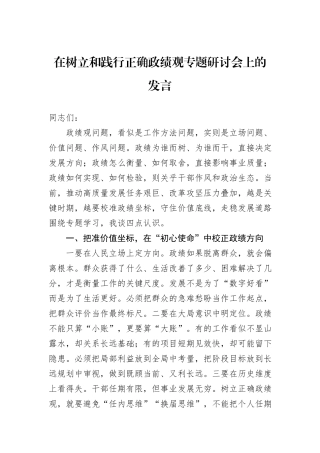 在树立和践行正确政绩观专题研讨会上的发言.docx