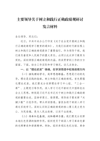 主要领导关于树立和践行正确政绩观研讨发言材料.docx