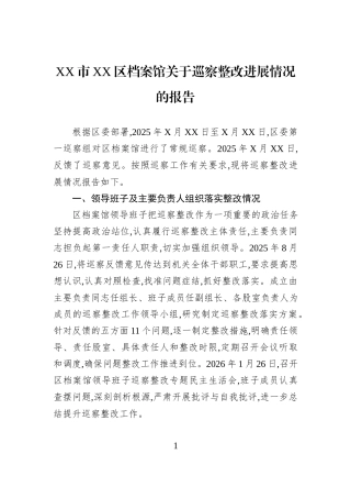 XX市XX区档案馆关于巡察整改进展情况的报告.docx