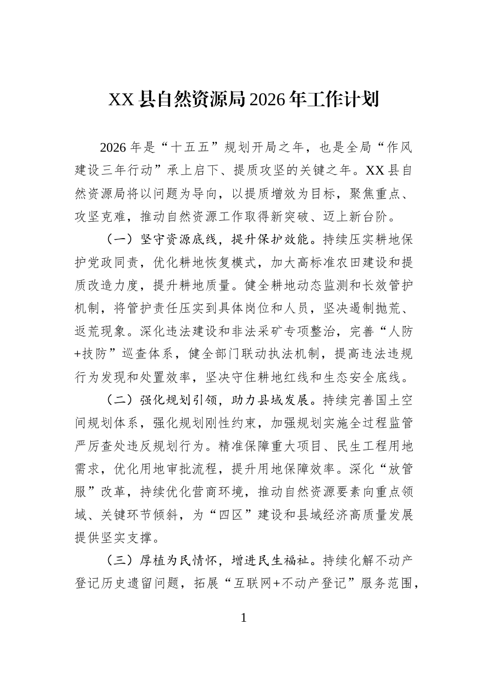 XX县自然资源局2026年工作计划.docx_第1页