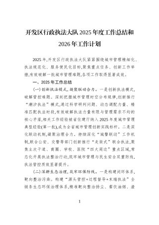开发区行政执法大队2025年度工作总结和2026年工作计划.docx