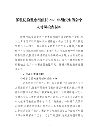 派驻纪检监察组组长2025年组织生活会个人对照检查材料.docx