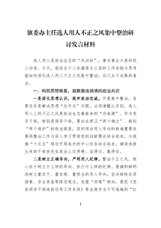 旗委办主任选人用人不正之风集中整治研讨发言材料.docx