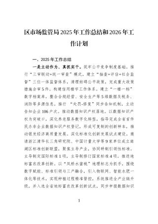 区市场监管局2025年工作总结和2026年工作计划.docx