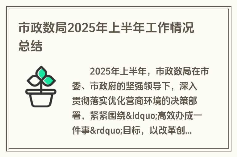 市政数局2025年上半年工作情况总结