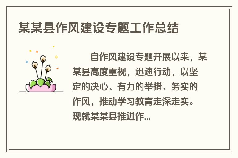 某某县作风建设专题工作总结