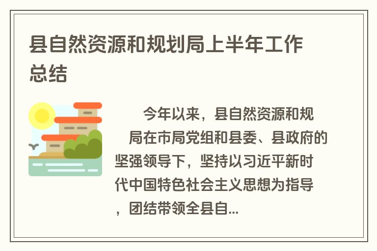 县自然资源和规划局上半年工作总结