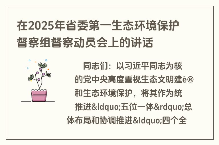 在2025年省委第一生态环境保护督察组督察动员会上的讲话