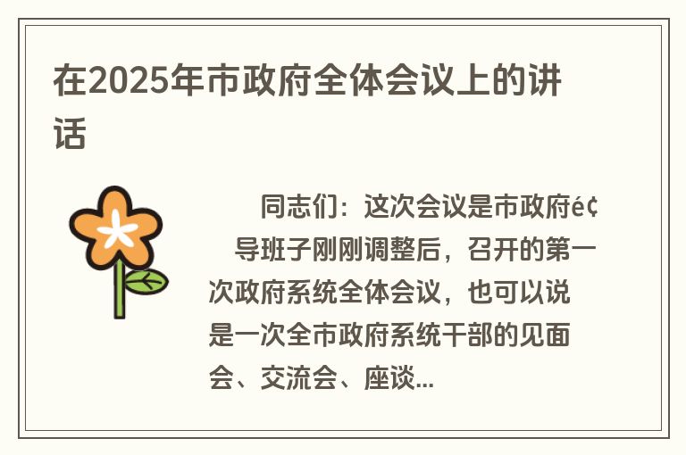 在2025年市政府全体会议上的讲话