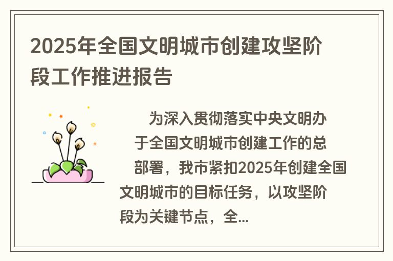 2025年全国文明城市创建攻坚阶段工作推进报告