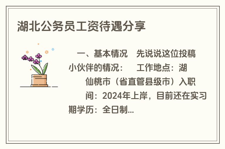 湖北公务员工资待遇分享